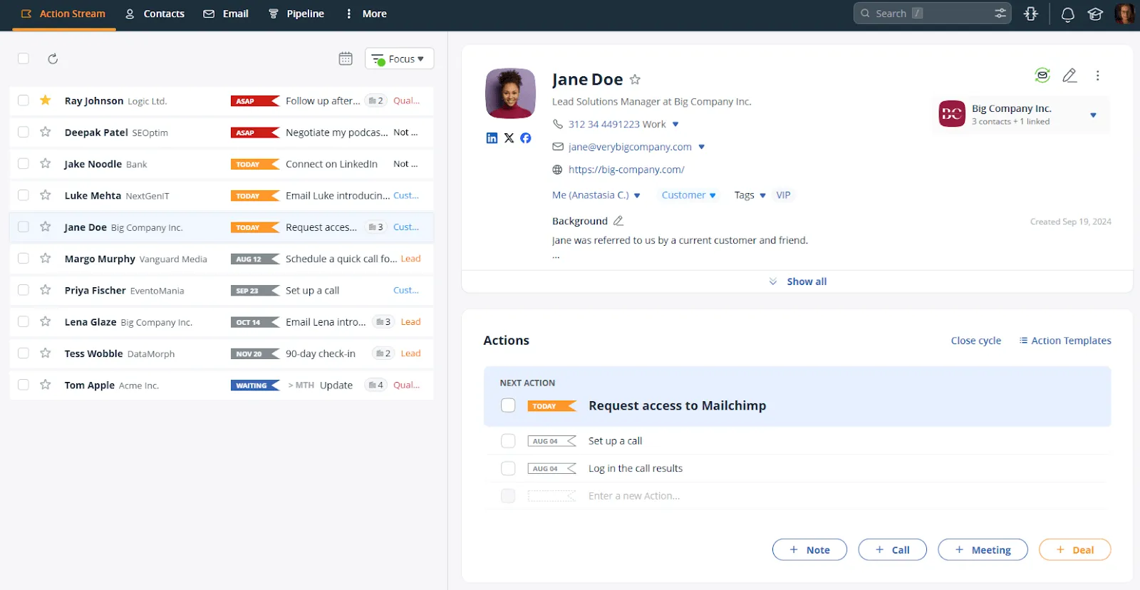 OnePageCRM software for small business sales and contact management