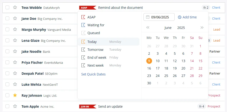 change priorities for crm tasks