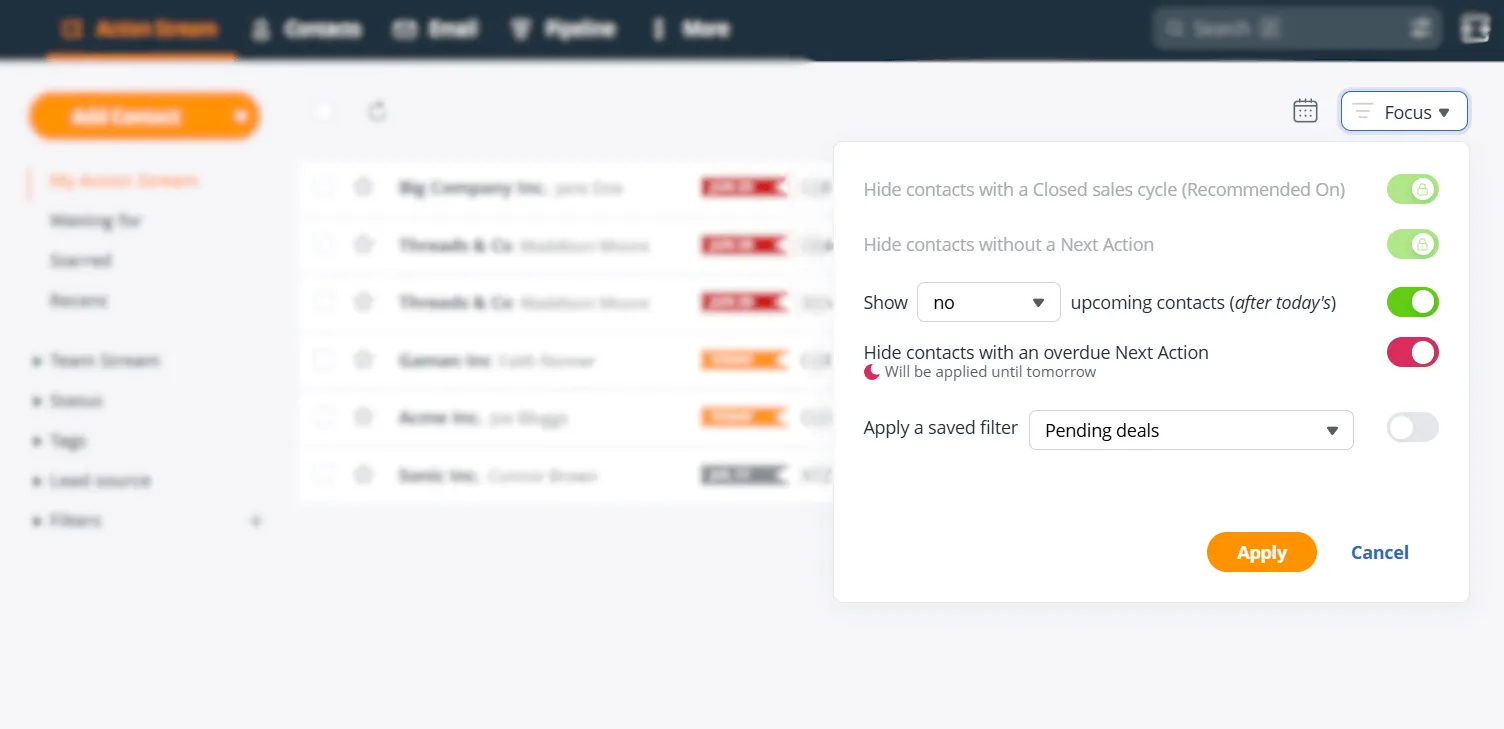 organize leads with a focus mode