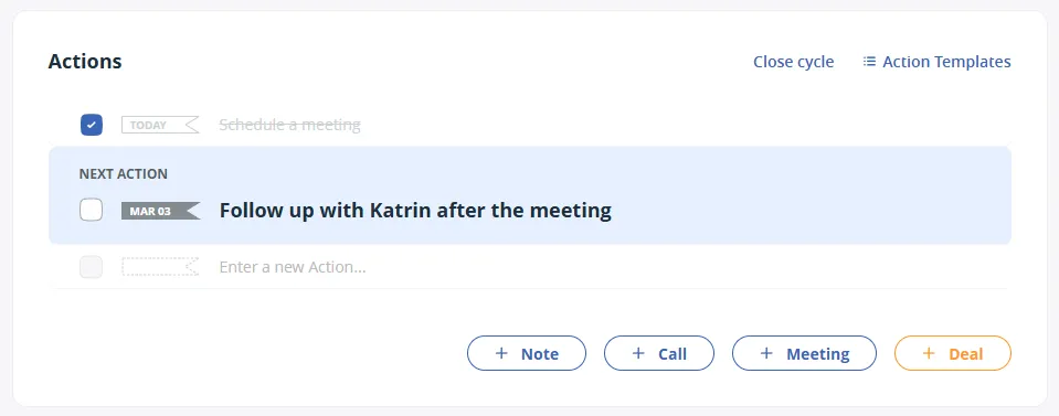 next action selling method with strikethroughs
