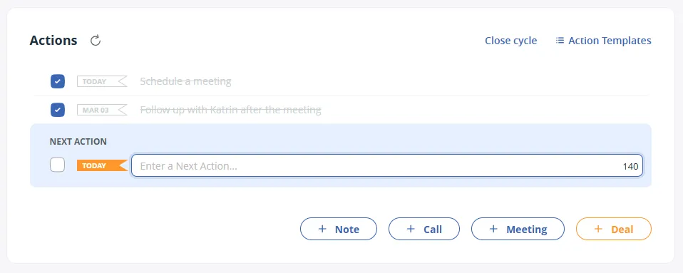 set next actions in selling