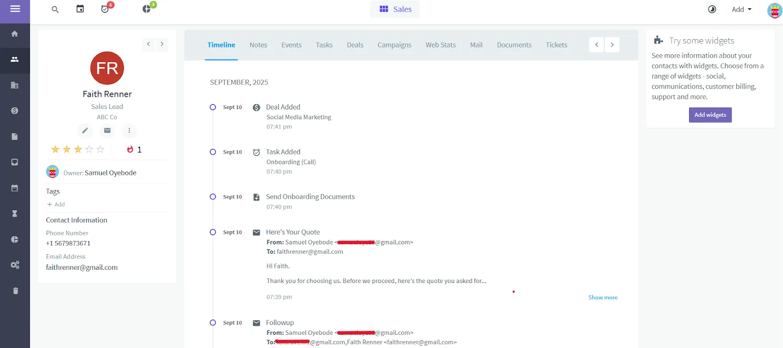 agile crm contact profile
