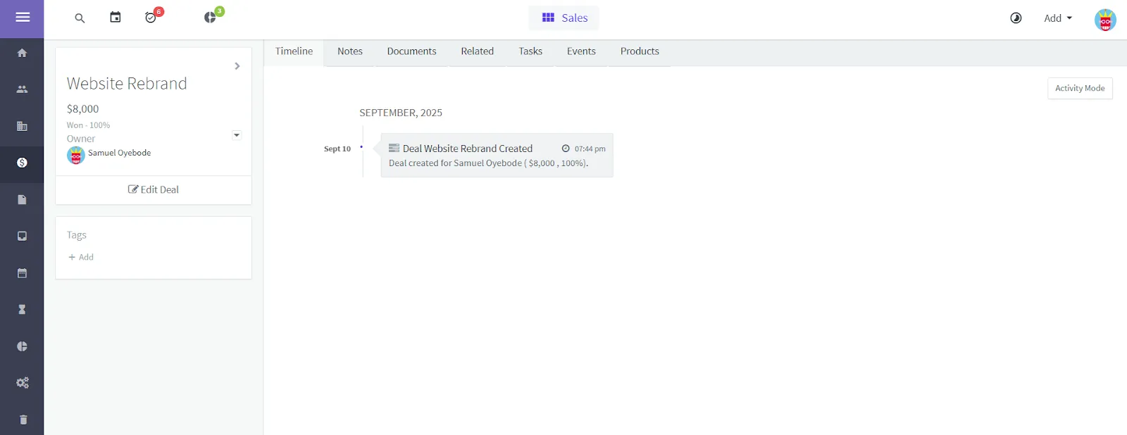 agile crm deal page