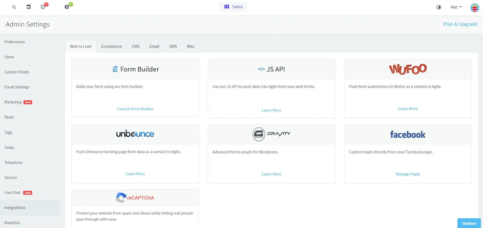 agile crm integrations