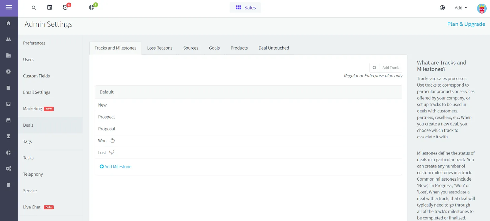 agile crm pipeline settings