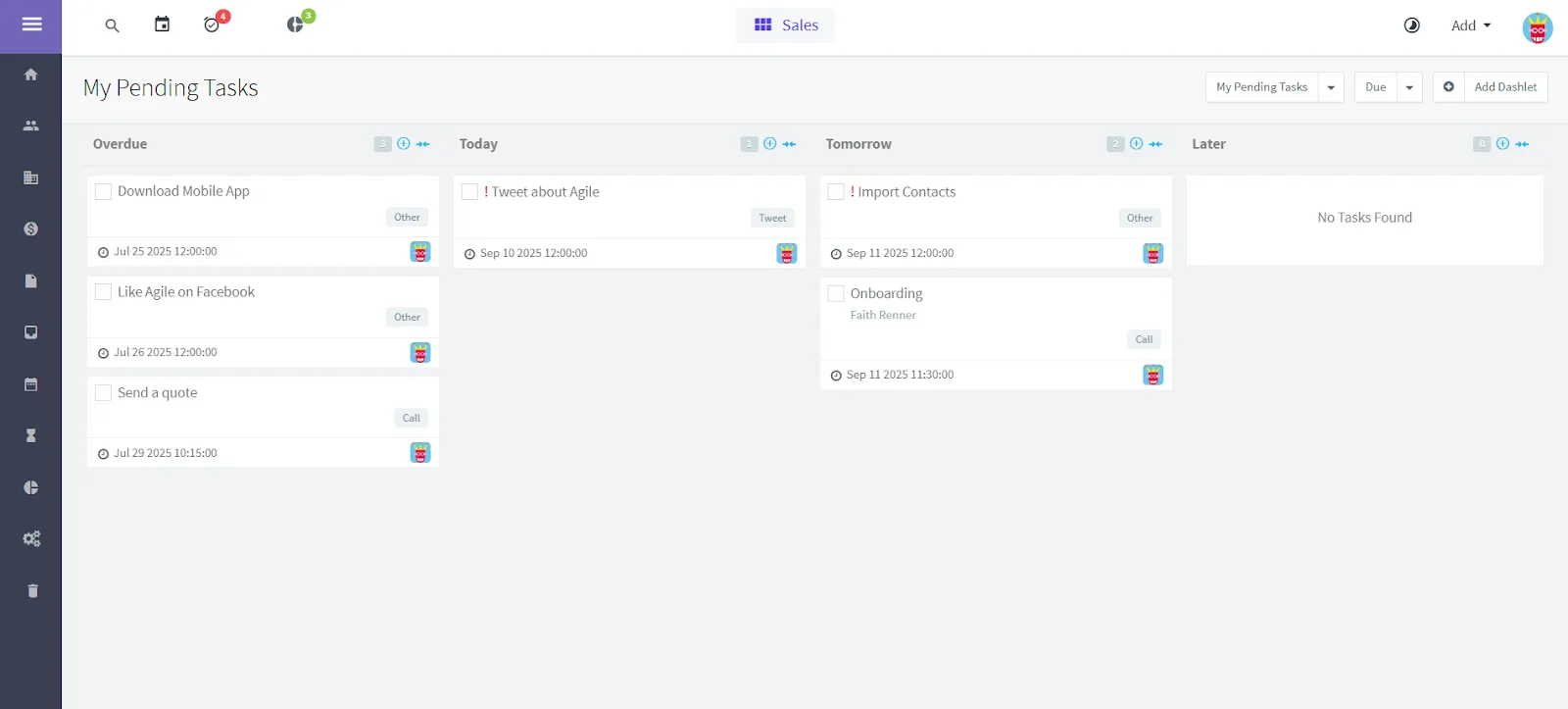 agile crm tasks in kanban board