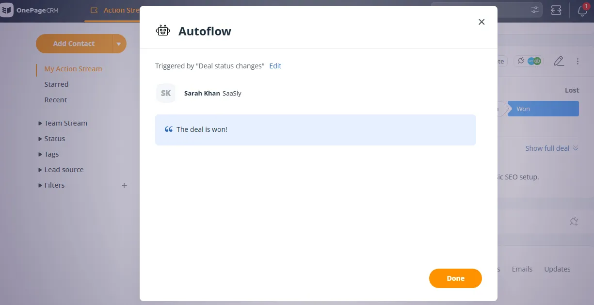crm automation on a won deal