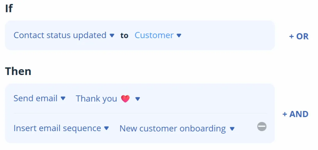 autoflow rule sending an email and a sequence