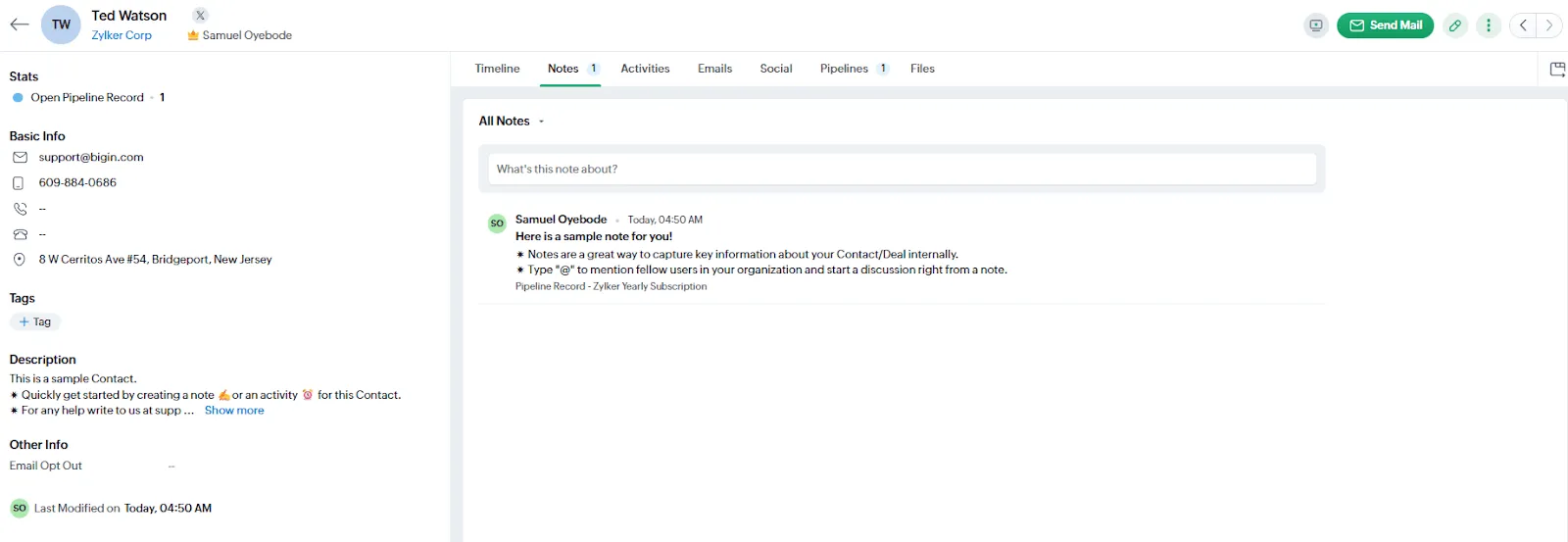 bigin crm contact profile