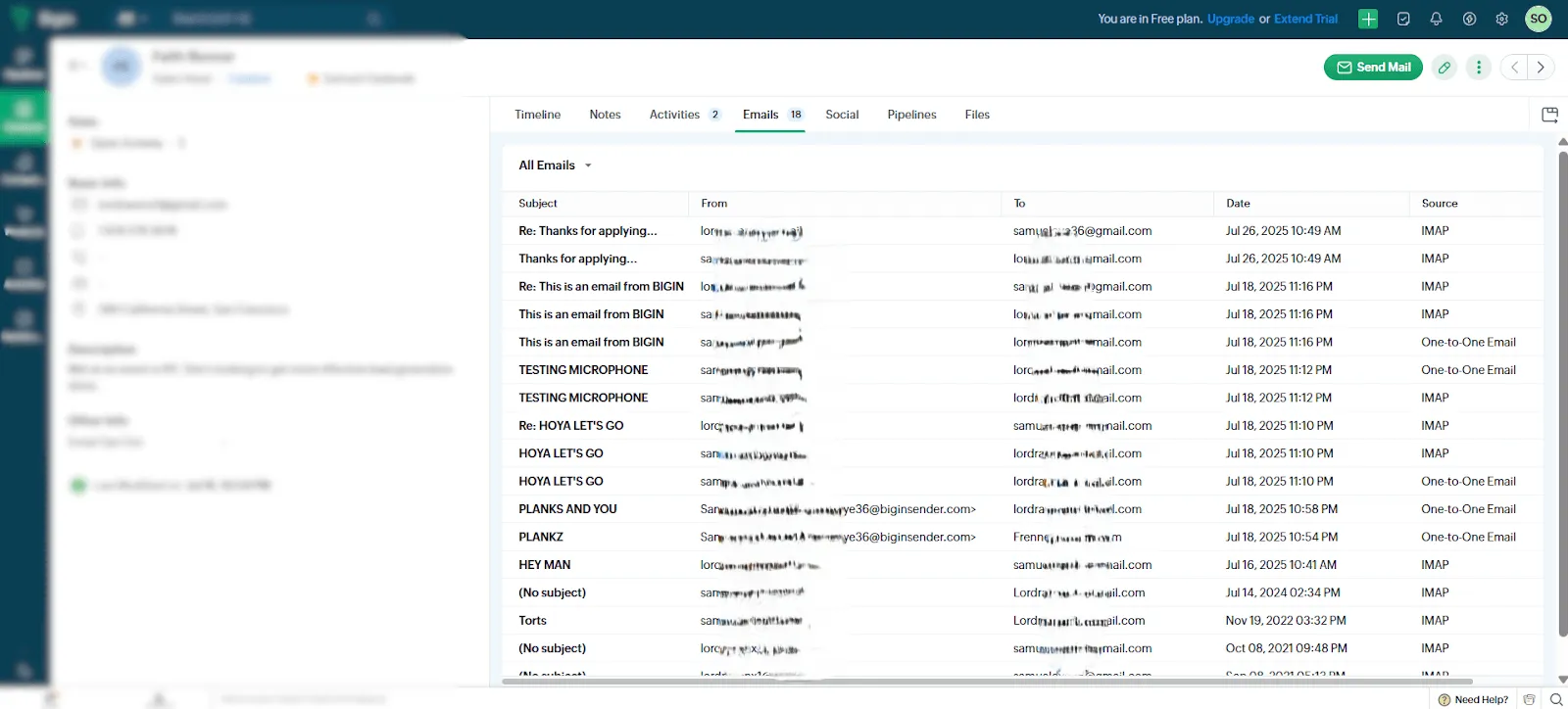 bigin crm email records