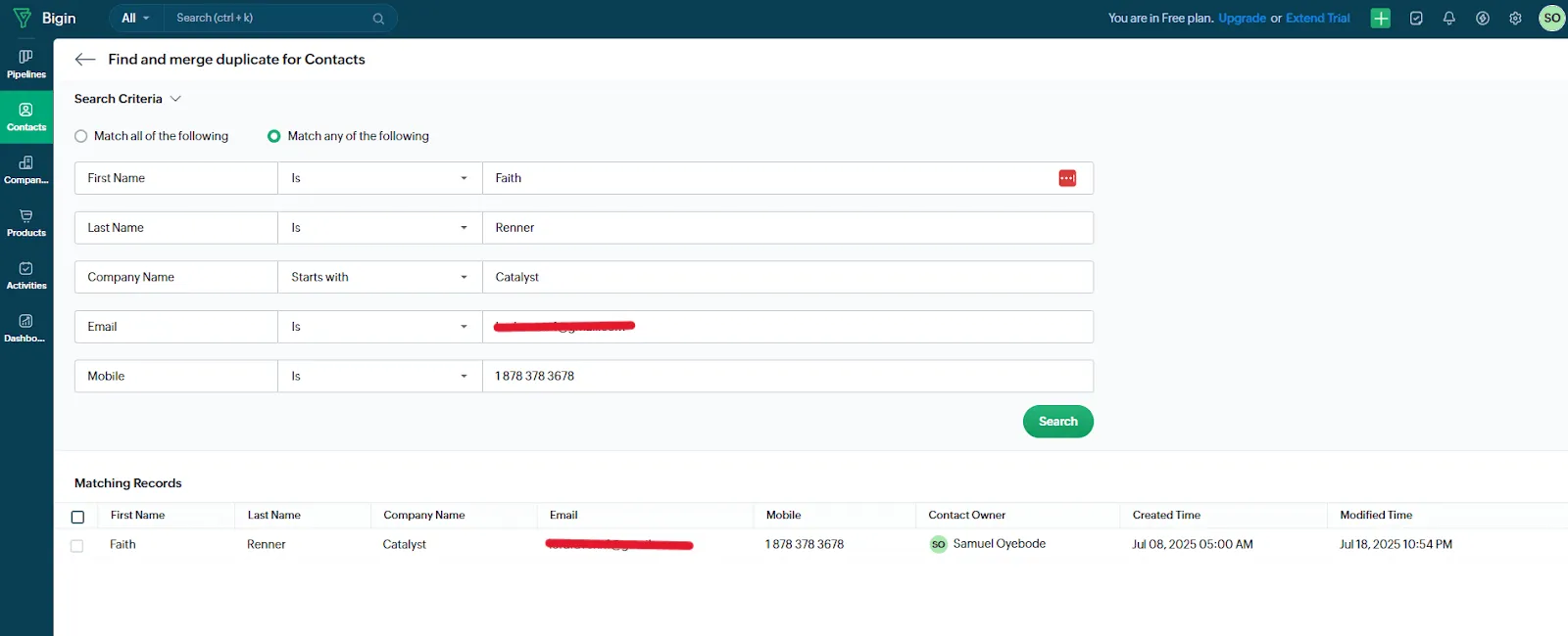 duplicate management in bigin crm