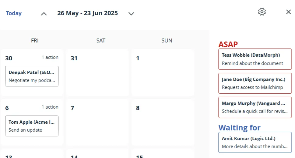 simple calendar view in a crm