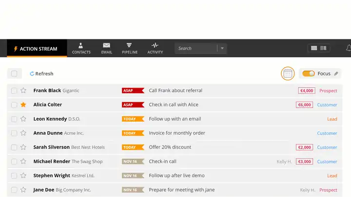 If there’re a lot of tasks due on one day, you can easily re-arrange them by dragging and dropping your Next Actions to different dates