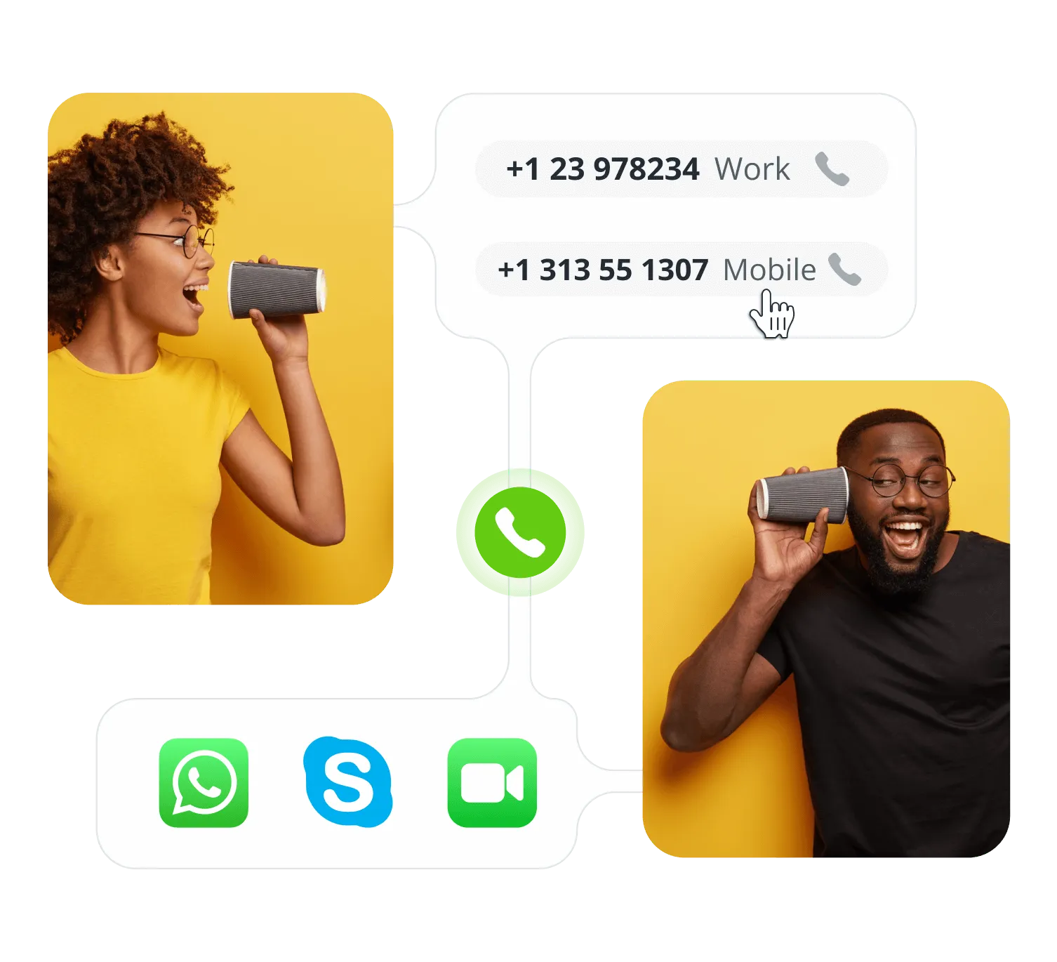 phone, whatsapp, skype and video call channels illustration