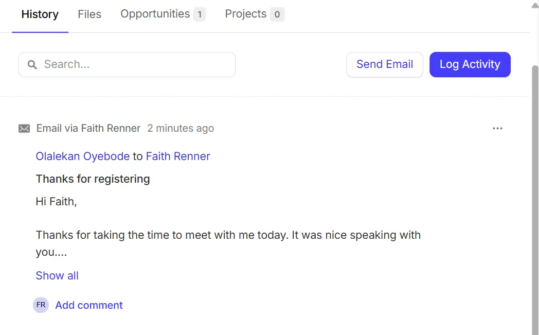 capsule crm email history