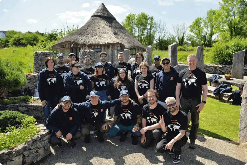 The whole OnePageCRM team together outdoors at a company Gathering in Ireland