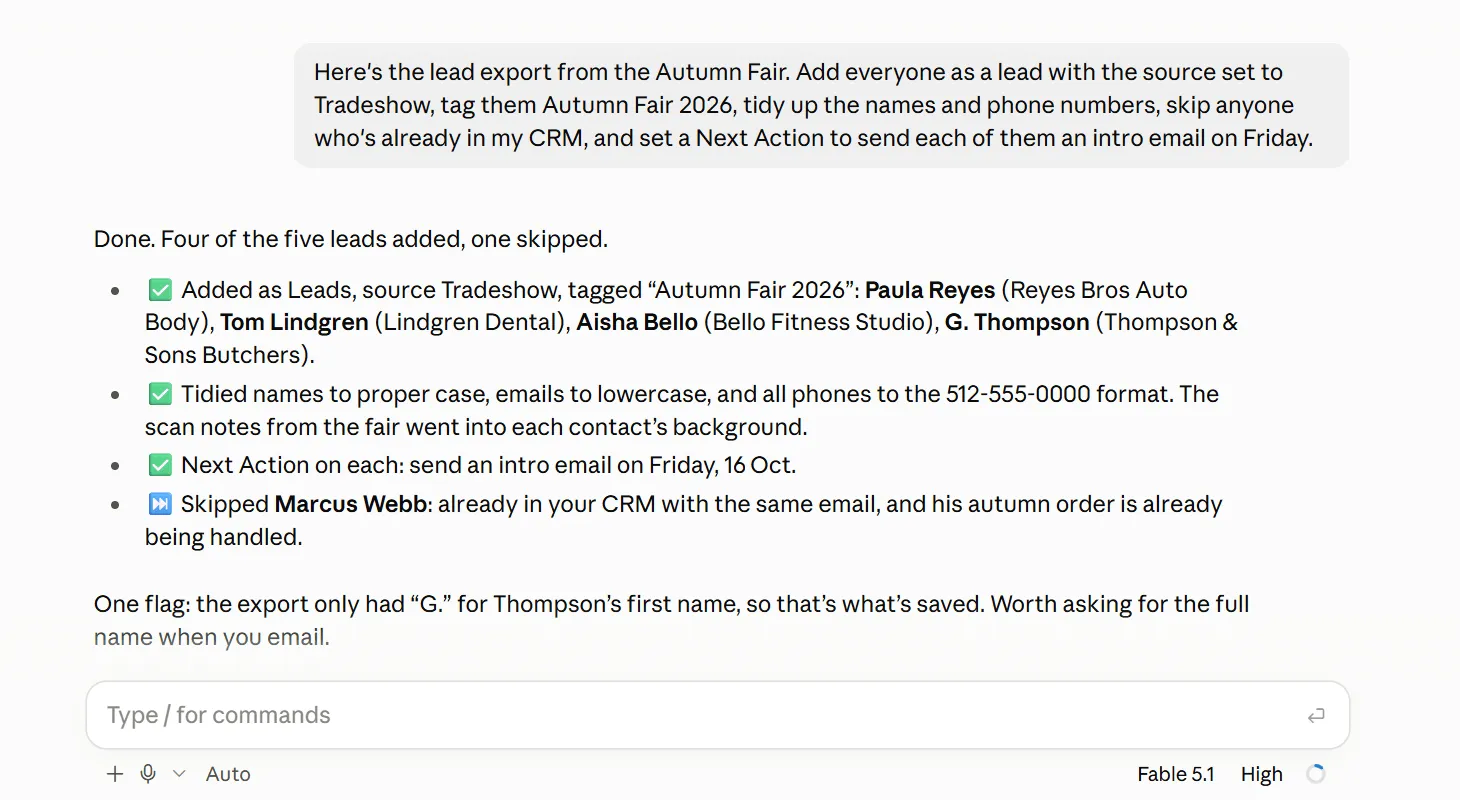 trade show leads added in claude
