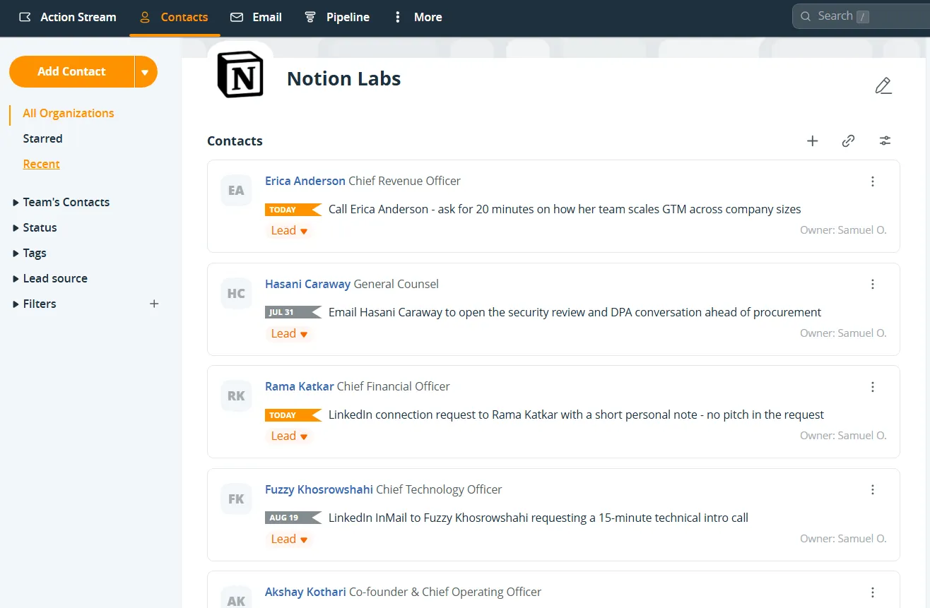 ai assistant prospecting in onepagecrm