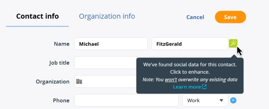 enrich leads in onepagecrm