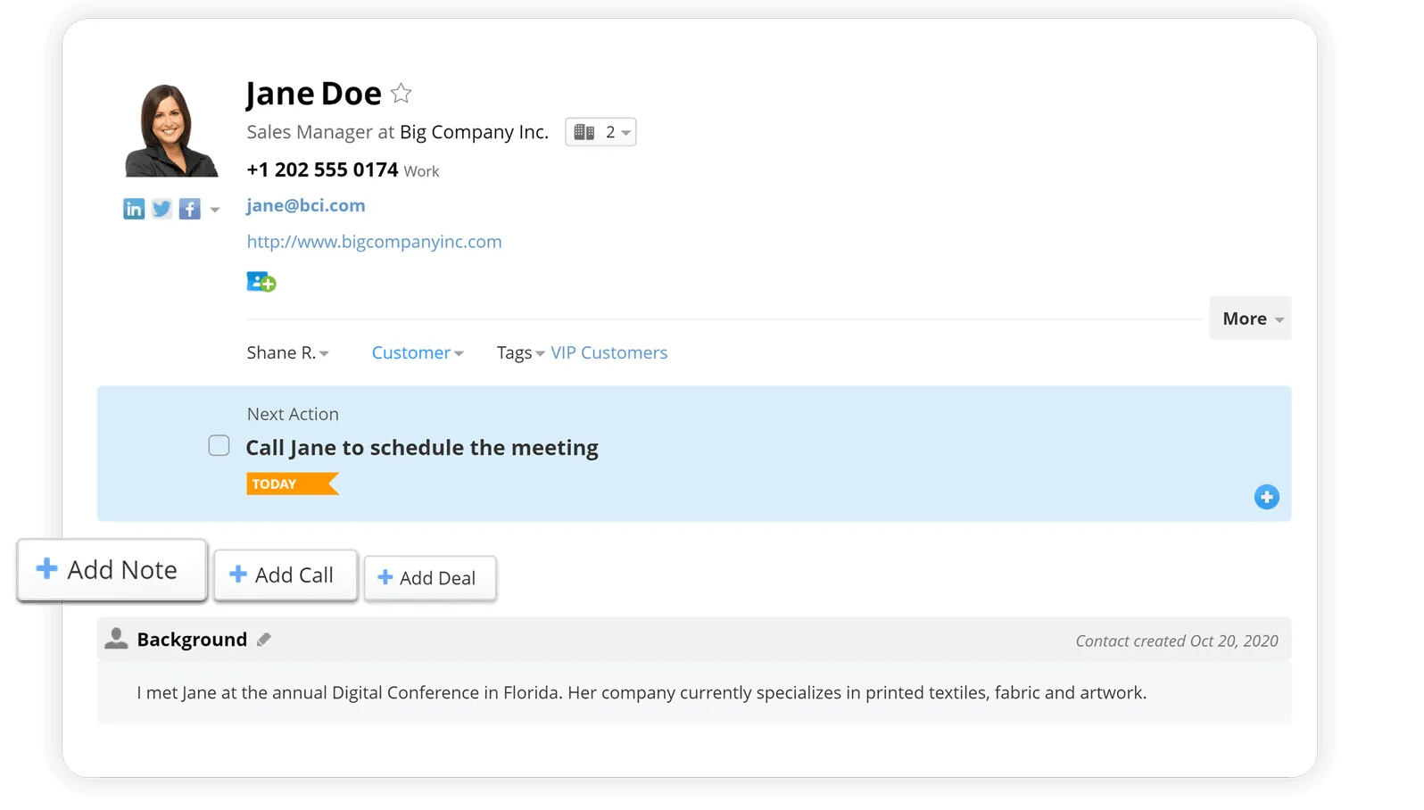 In OnePageCRM, all contact information is stored in one place