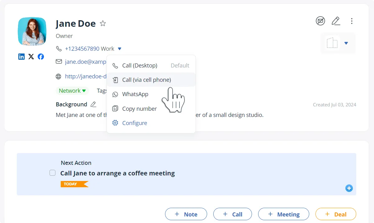 call via cell phone on mobile crm