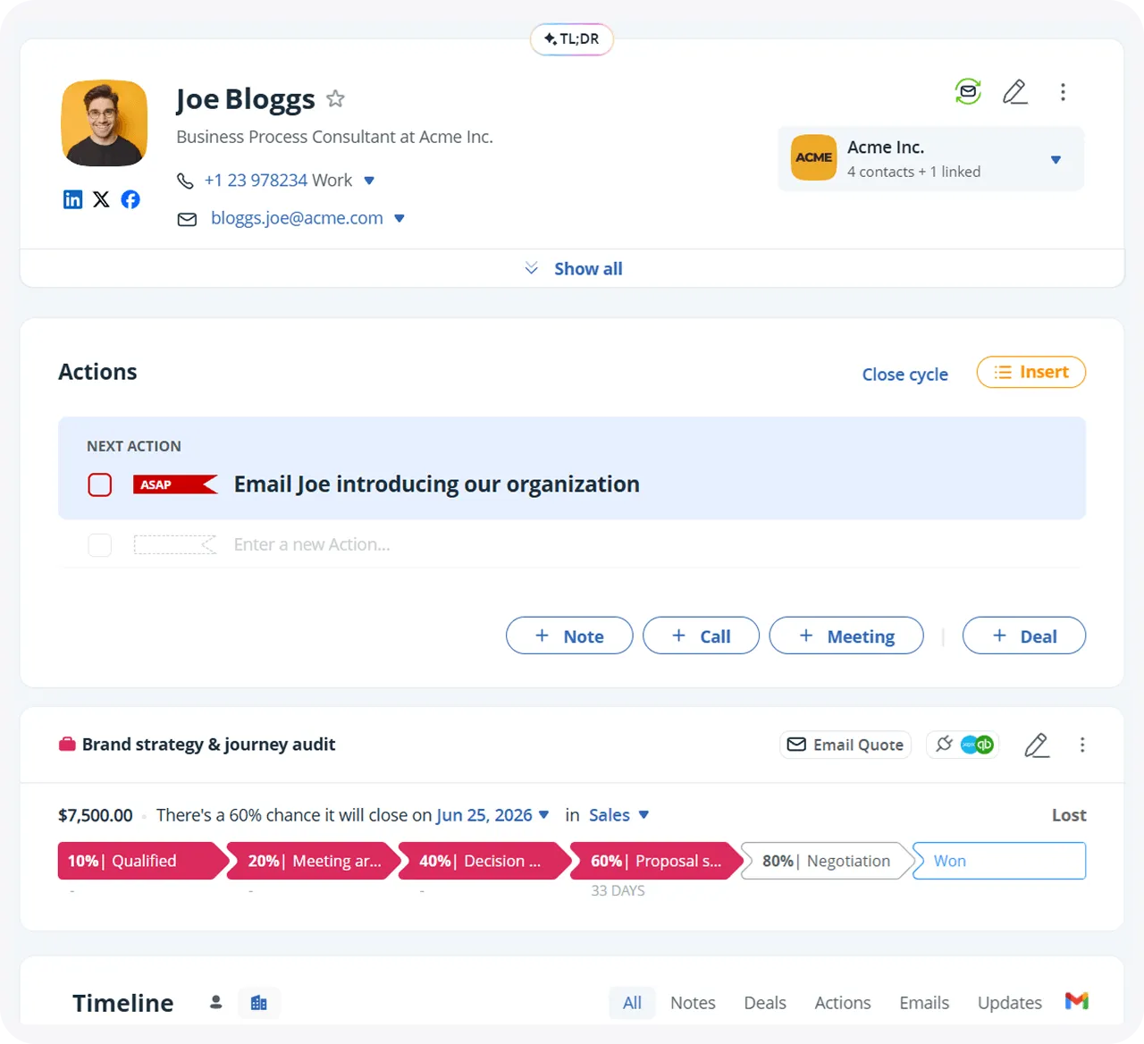 onepagecrm contact page