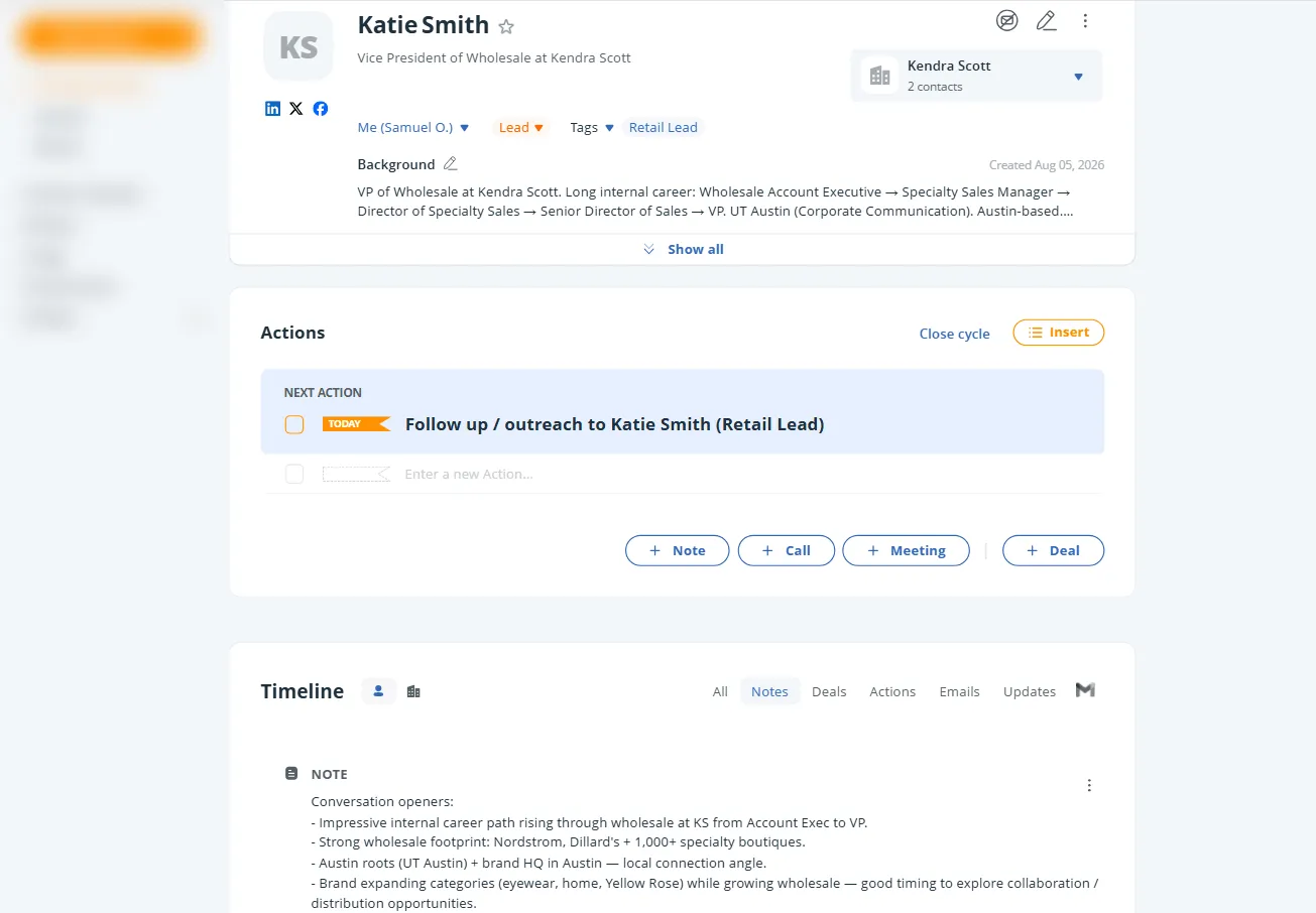 new lead added to onepagecrm by grok