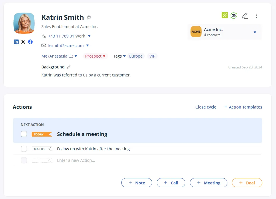 next action sales method follow up reminders