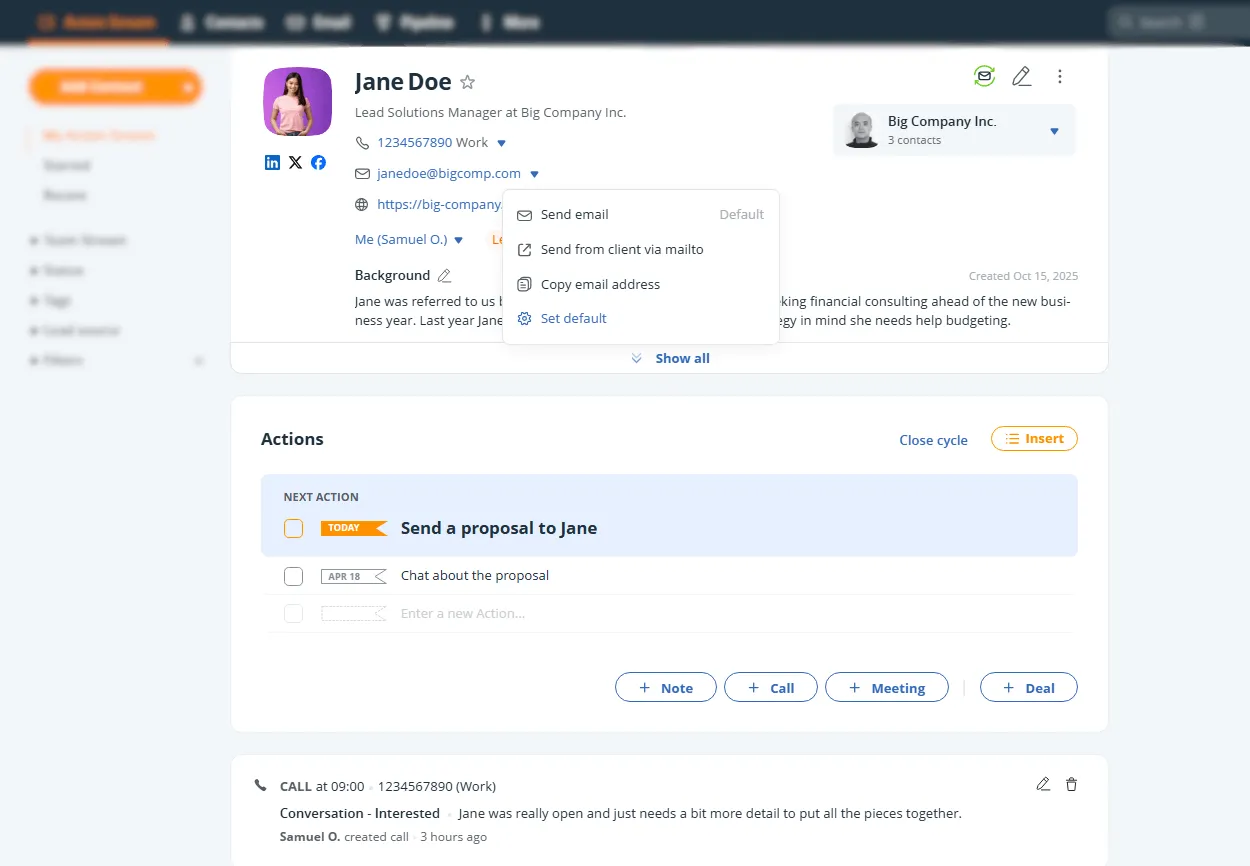 full contact profiles in onepagecrm
