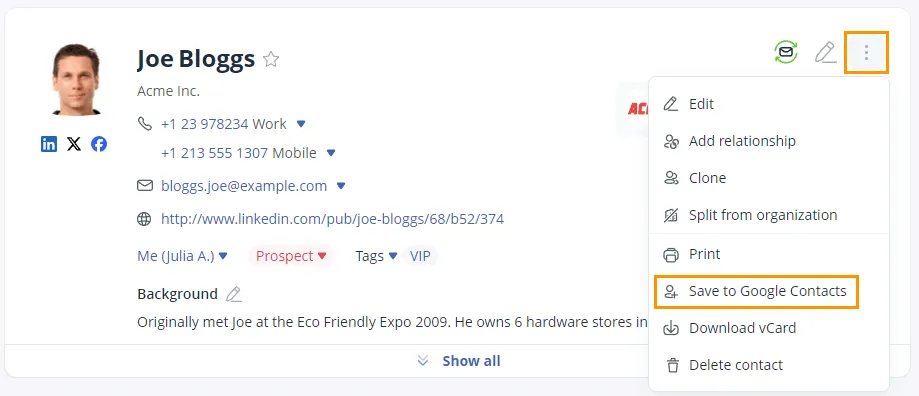 add lead to google contacts
