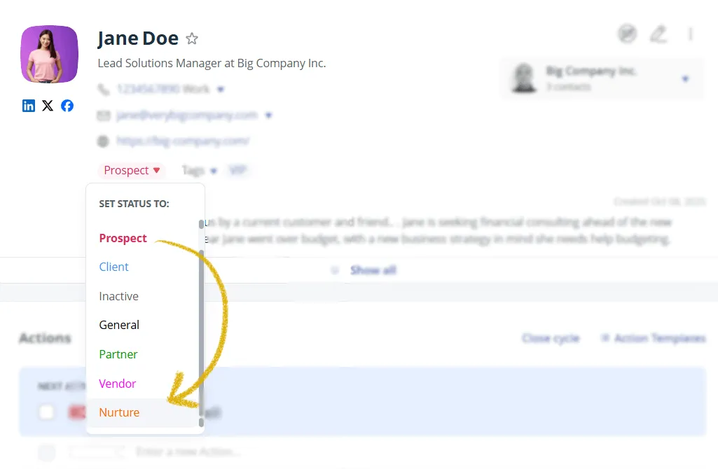 change contact status in onepagecrm