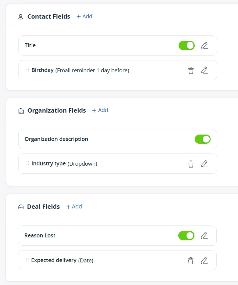 custom fields type in a simple crm