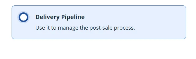 The Delivery Pipeline option in OnePageCRM, described as one to use to manage the post-sale process