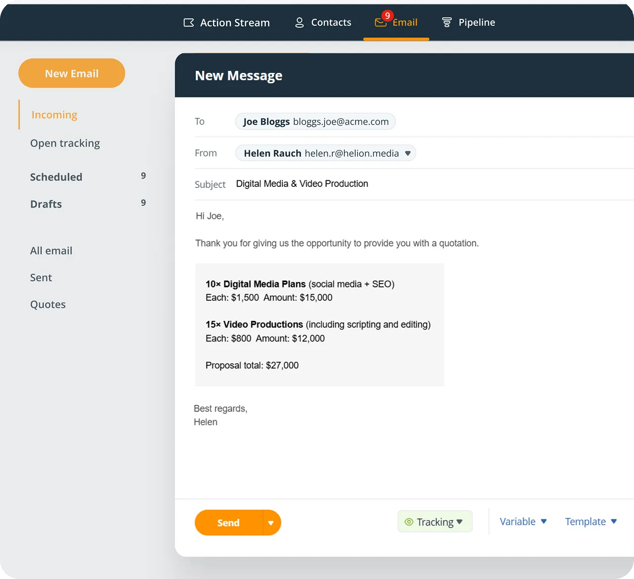 onepagecrm full email sync and email inbox
