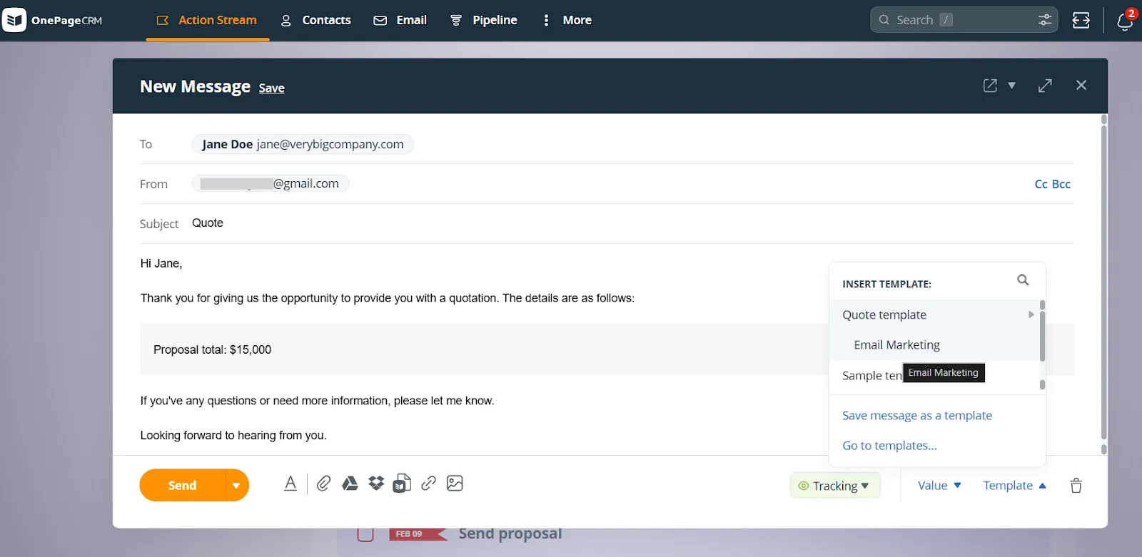 sales quote template in email crm