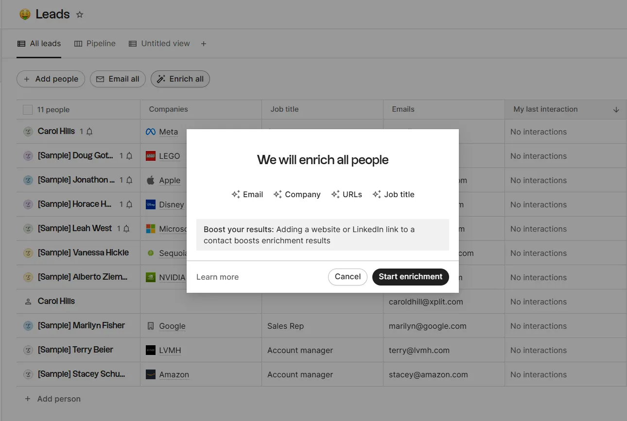 folk crm data enrichment