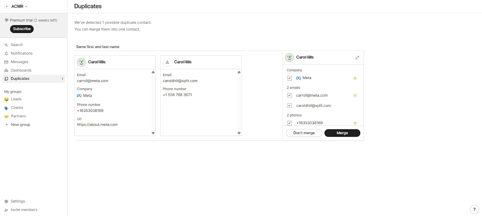 merge duplicates in folk crm