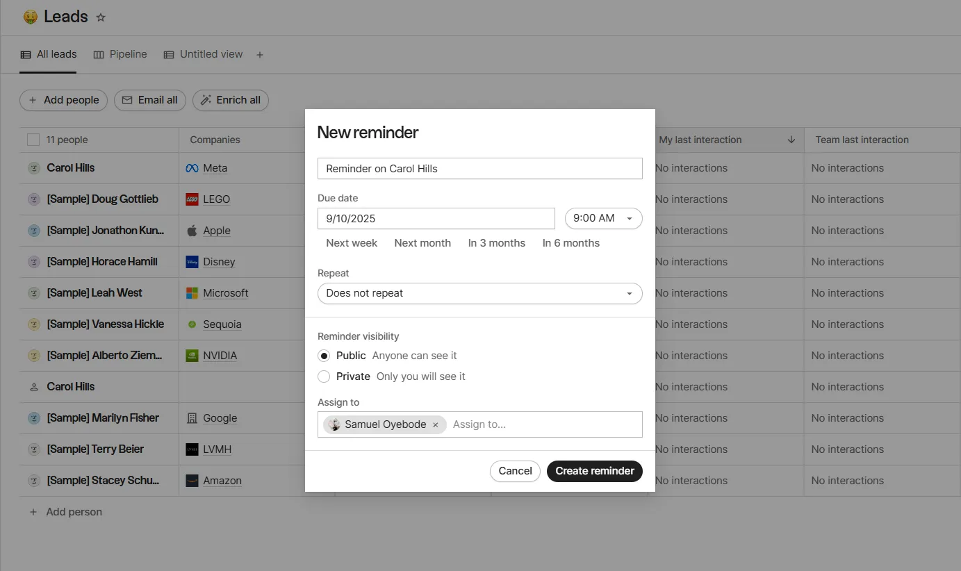 folk crm reminder