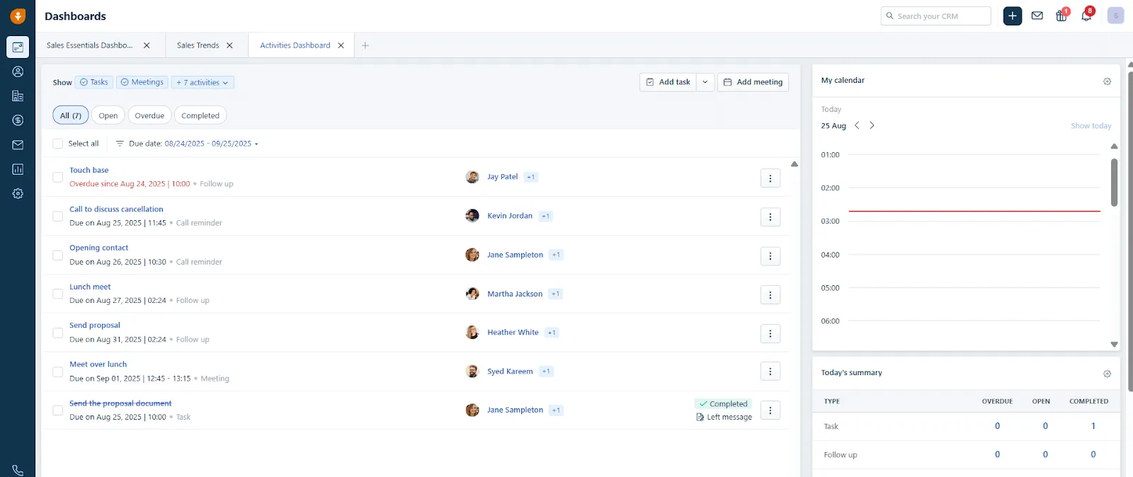 freshsales crm dashboard for activities