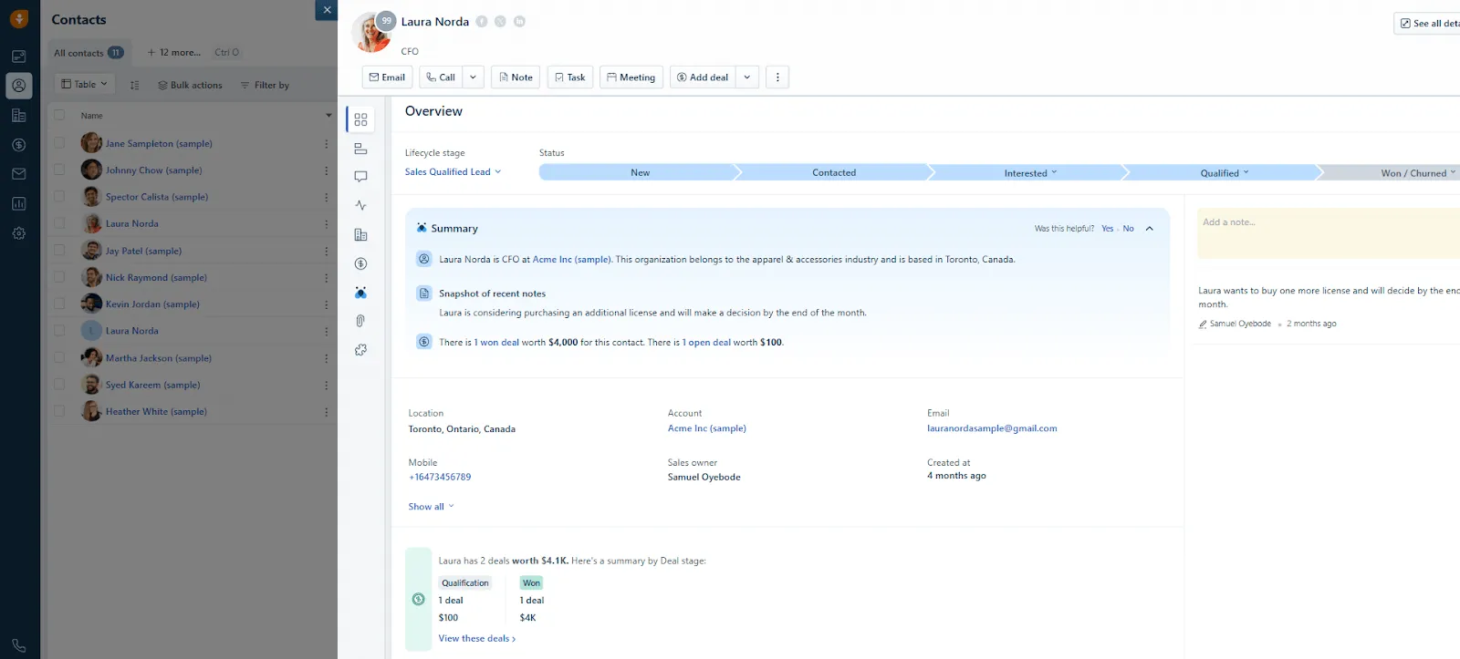 freshsales crm full contact profile