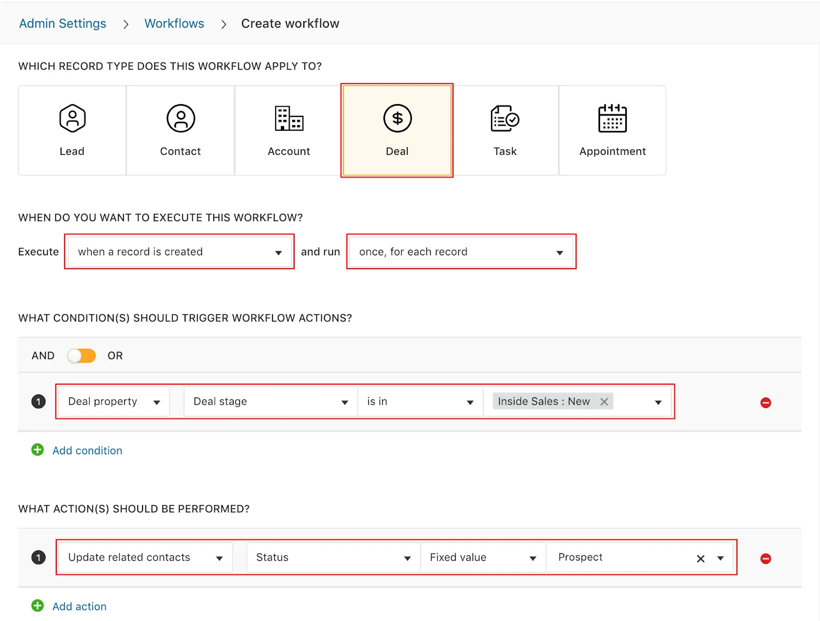 freshsales crm automated workflow builder