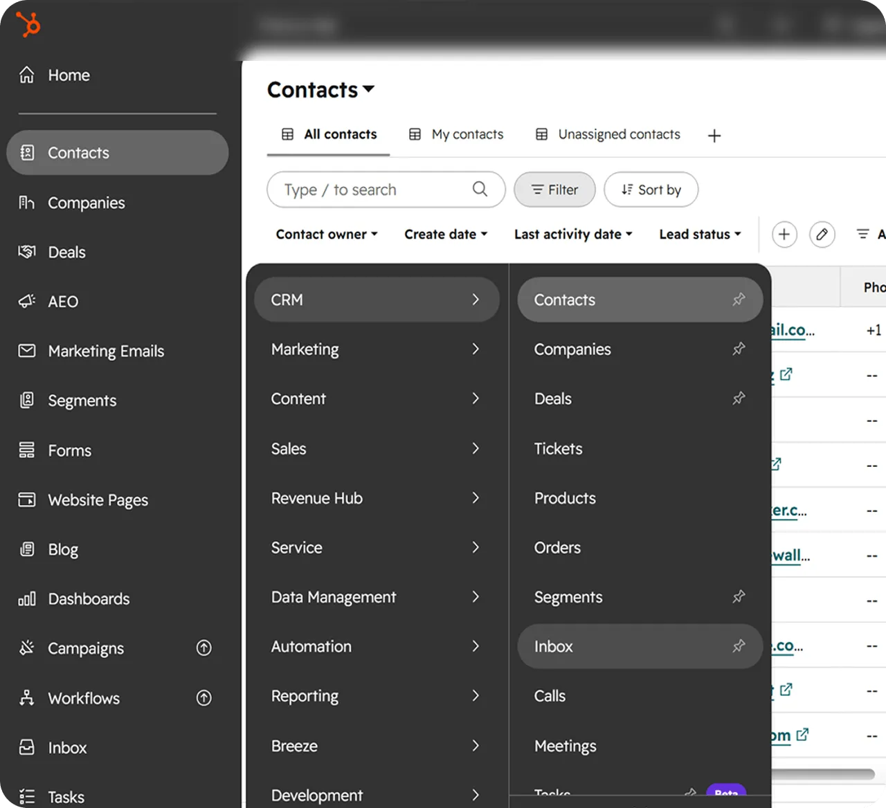 HubSpot interface