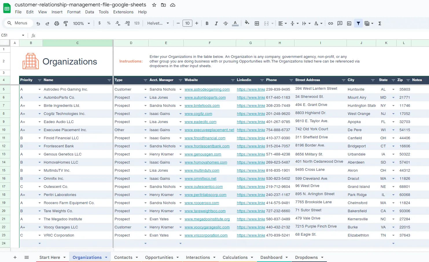free CRM in Excel and Google Sheets
