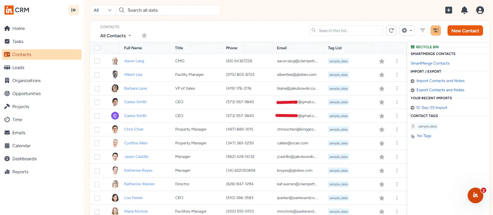insightly crm contact list