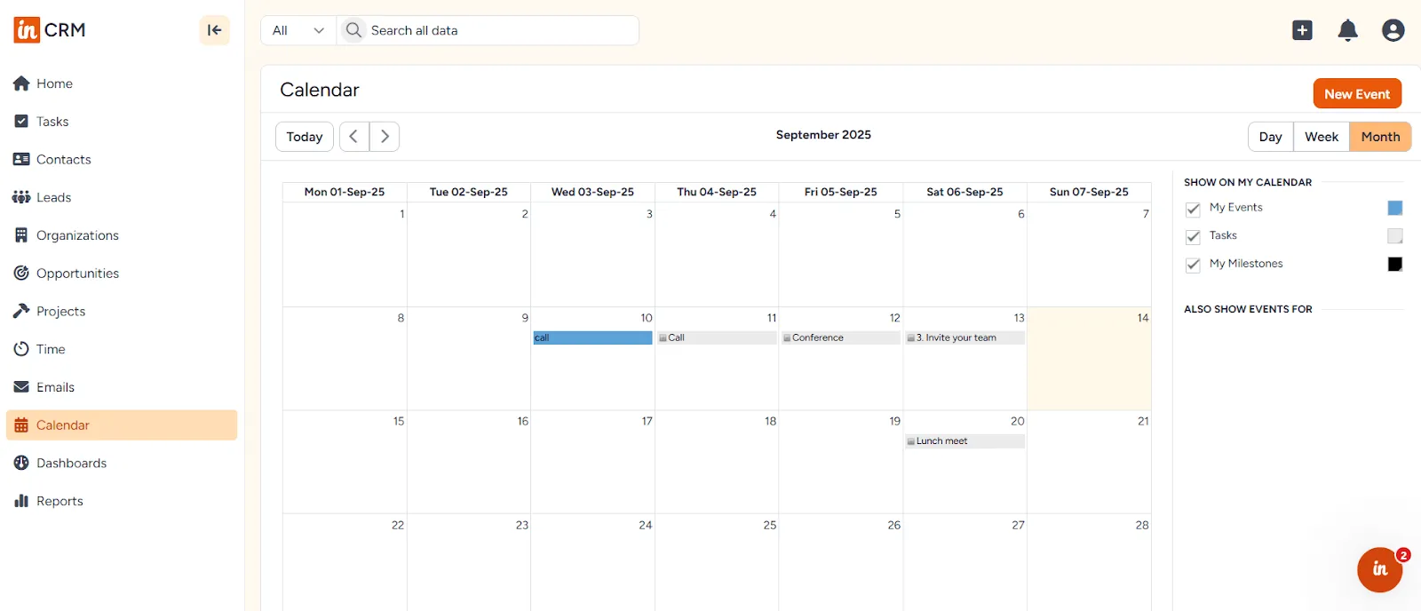 insightly crm event calendar