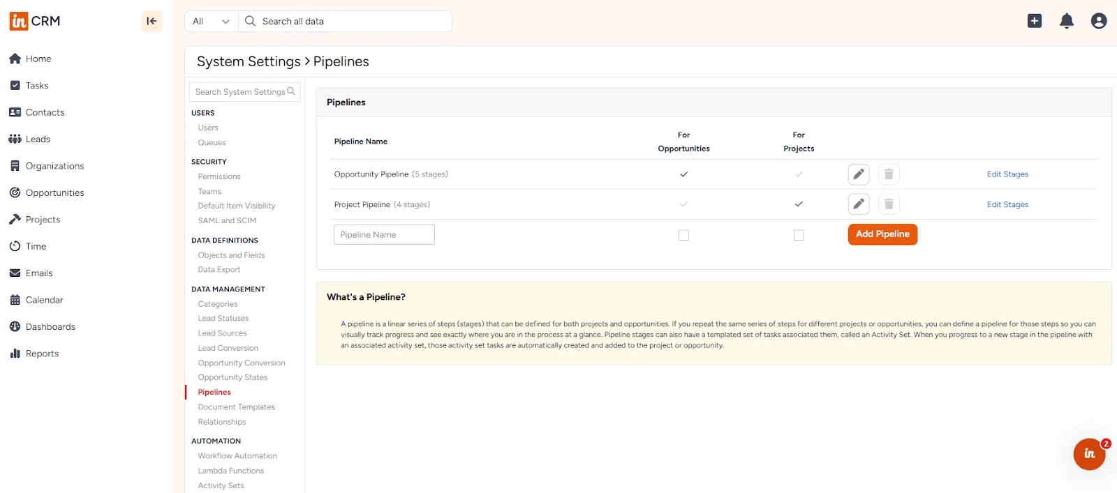 insightly crm pipeline settings