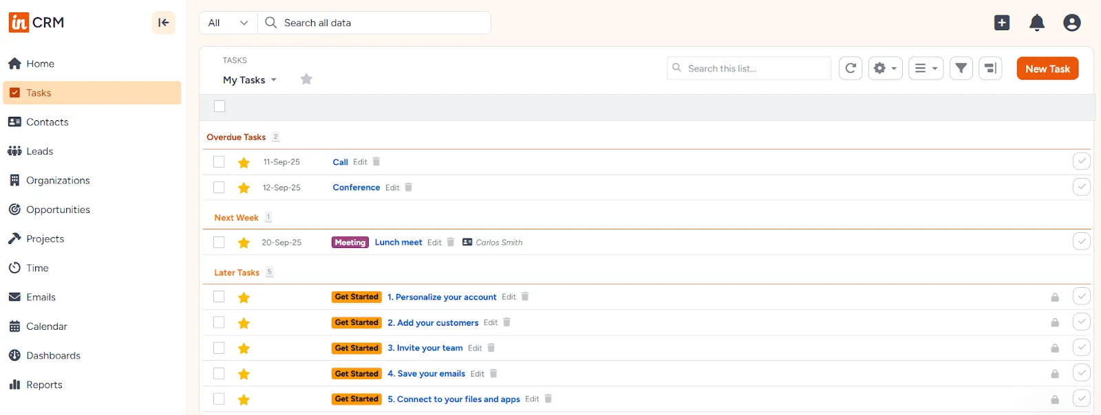 organized tasks in insightly crm