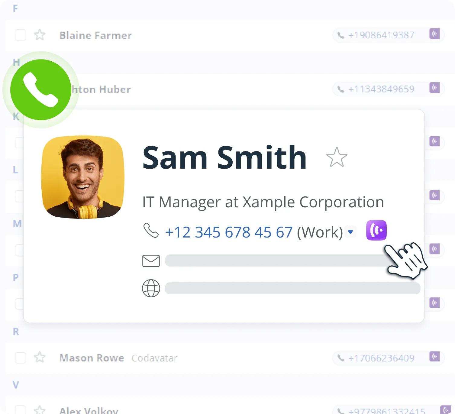 A contact in OnePageCRM being called through KrispCall by clicking their phone number.