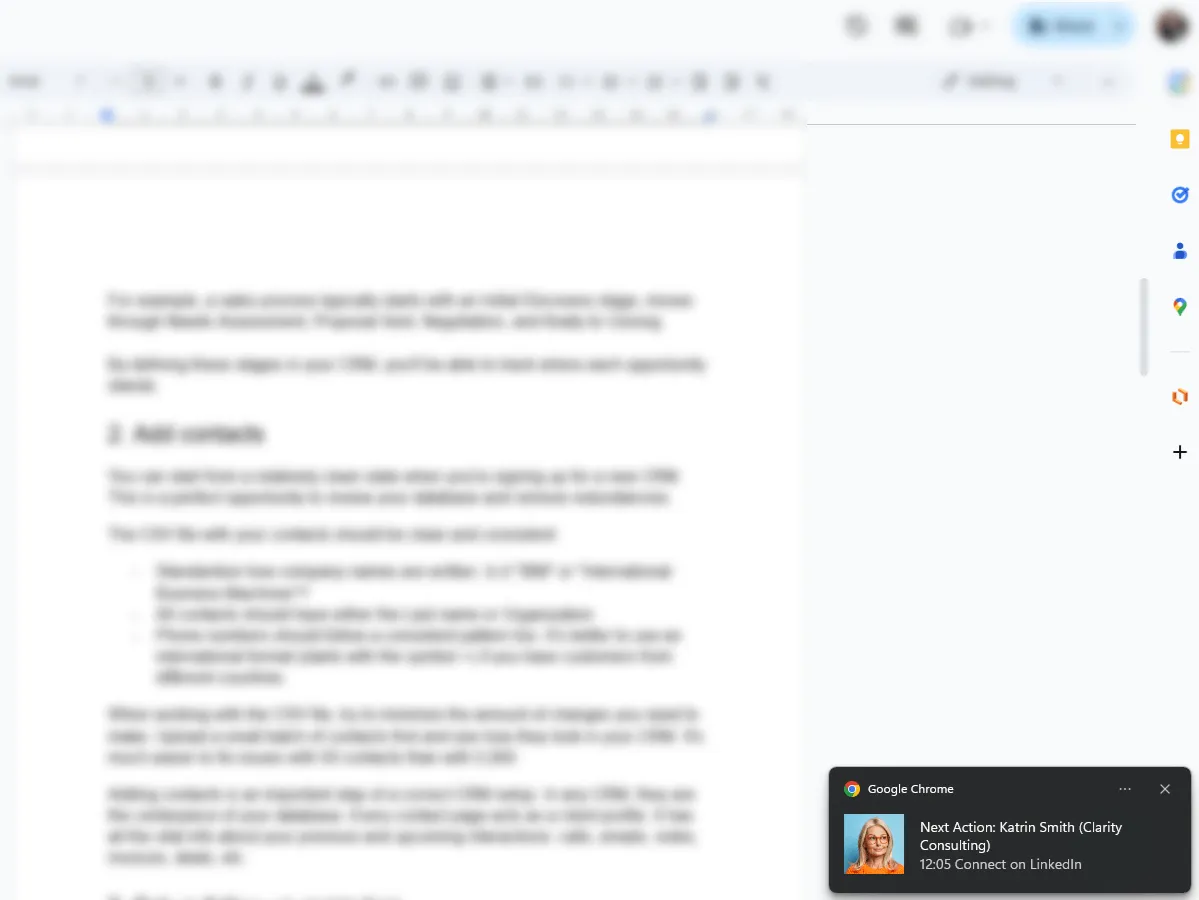 lead clipper desktop notification for a next action
