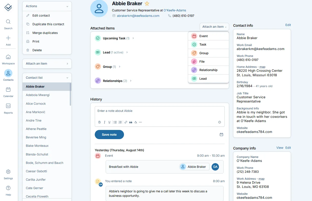 less annoying crm contact page